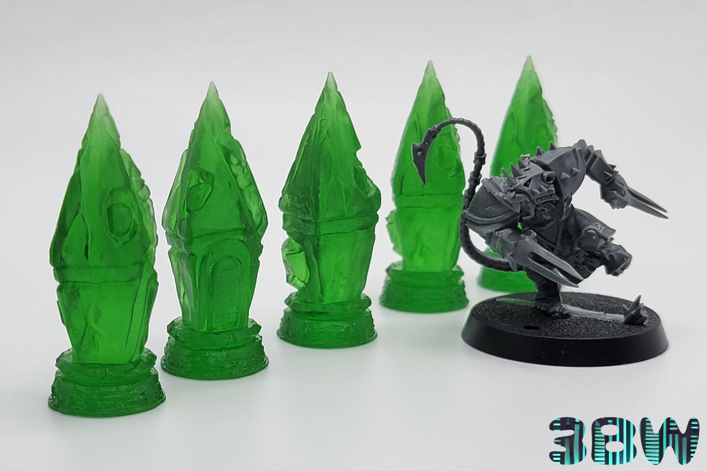 Green Runic Crystals | 28mm Miniature Scenery | Scatter Terrain, Runestones, Objective Markers | D&D - Warhammer 40K - Semi-Transparent