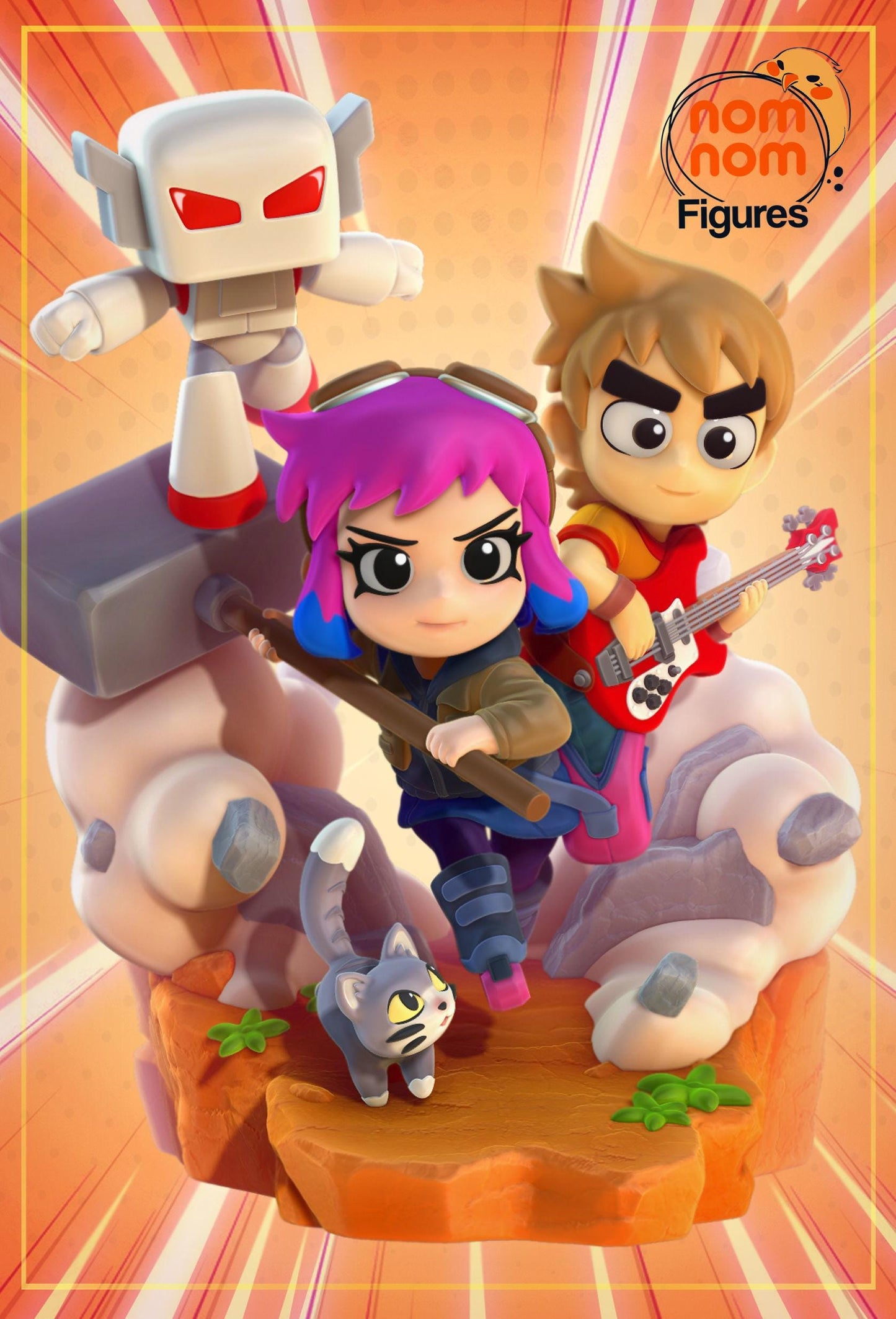 Chibi Ramona Flowers and Scott Pilgrim | 3.5-Inch Resin Model Kit | DIY Team Pose - Prep for Battle