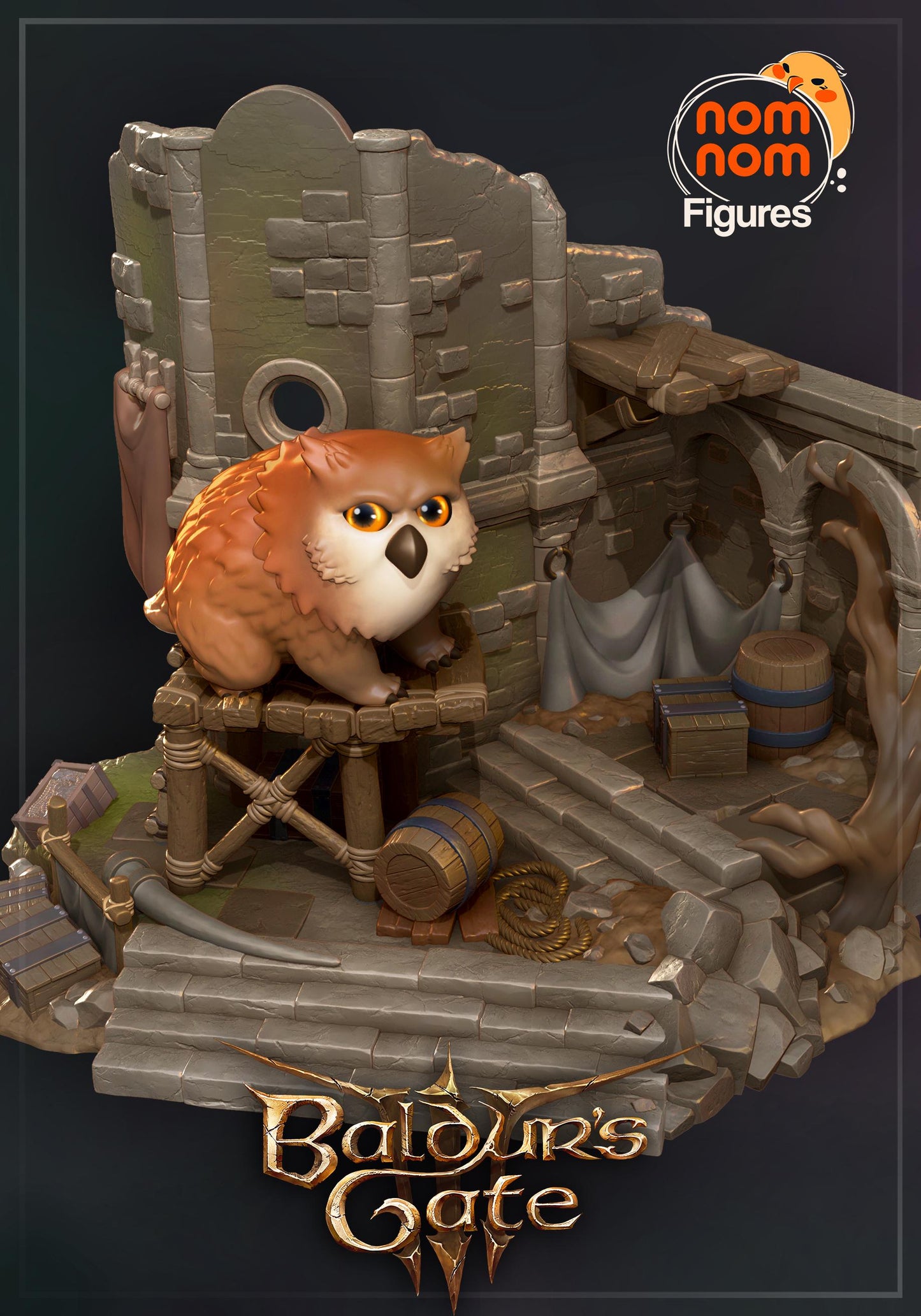 Chibi Owlbear | 4.5-Inch Resin Model Kit | DIY Baldur’s Gate Castle Ruin Scene