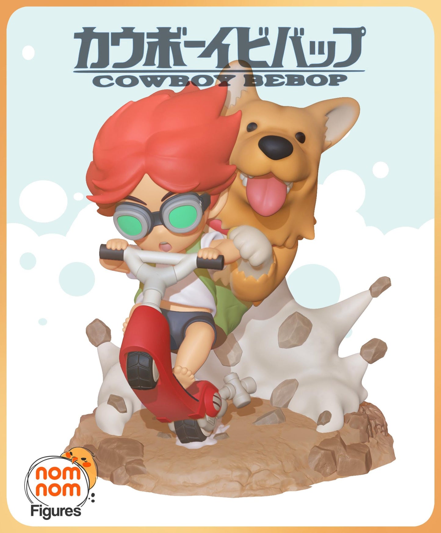 Chibi Ein and Edward | 2.5-Inch Resin Model Kit | DIY Cowboy Bepop Scooter Wheelie Model Kit