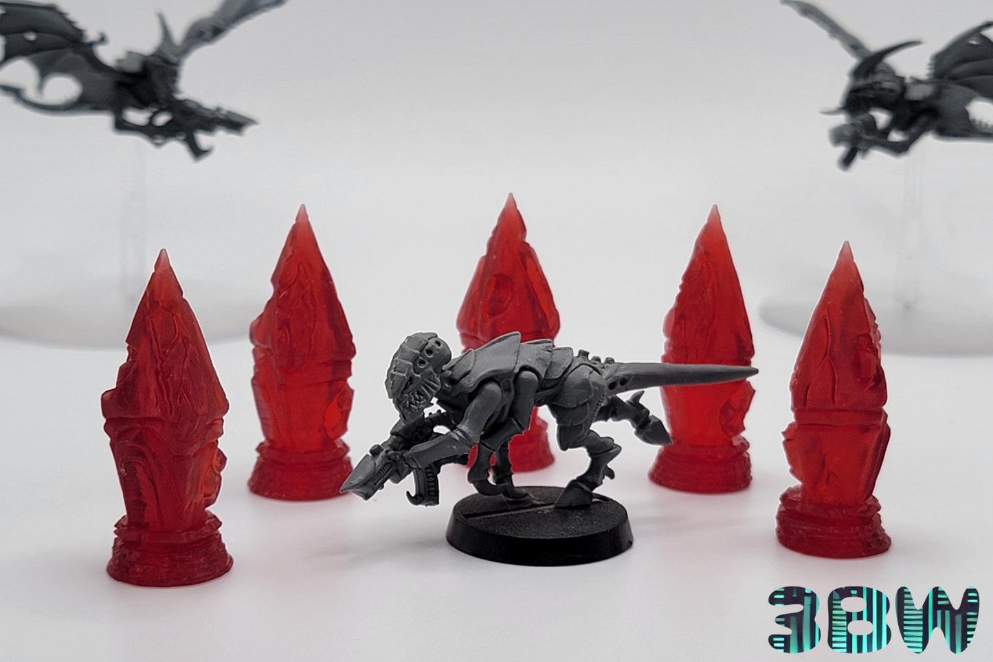 Red Runic Crystals | 28mm Miniature Scenery | Scatter Terrain, Runestones, Objective Markers | D&D - Warhammer 40K - Semi-Transparent