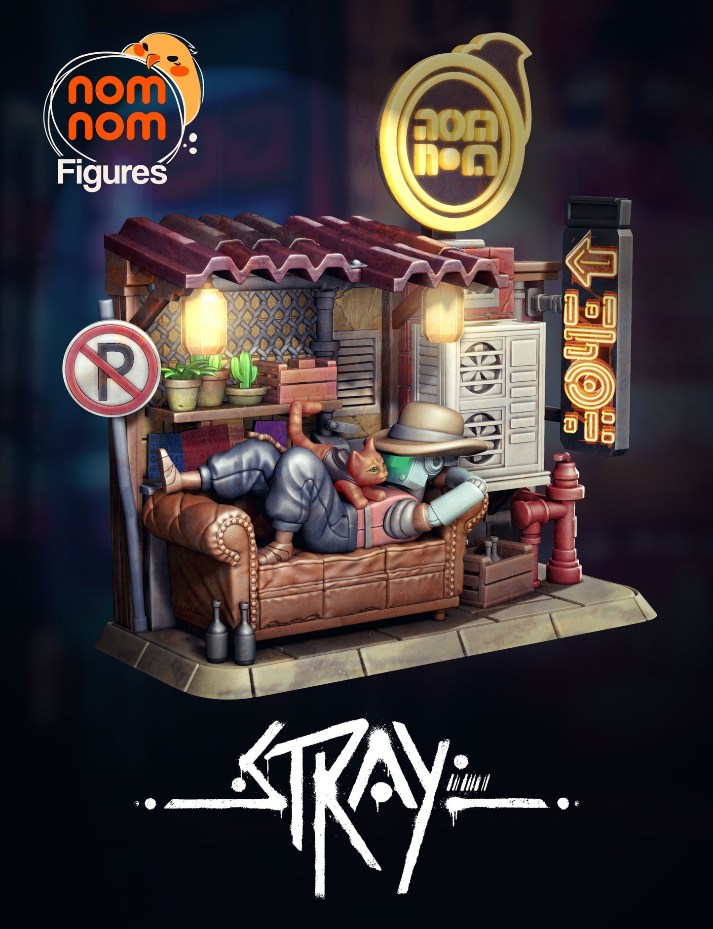 Stray Game Diorama | 4.5" Resin Model Kit | DIY Cat at Rest Stop in the Slums