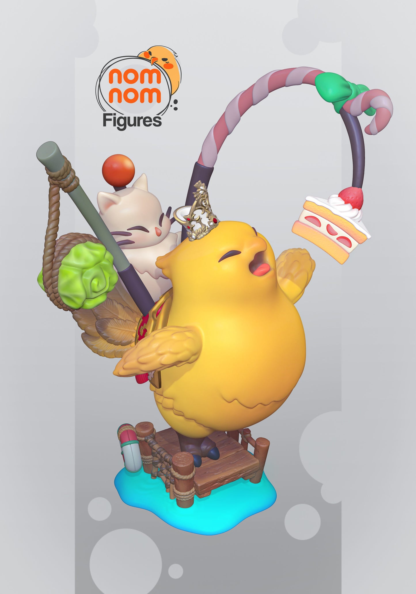 Chibi Chonky Chocobo & Moogle | 5.5" Resin Model Kit | DIY Final Fantasy Cake Scene