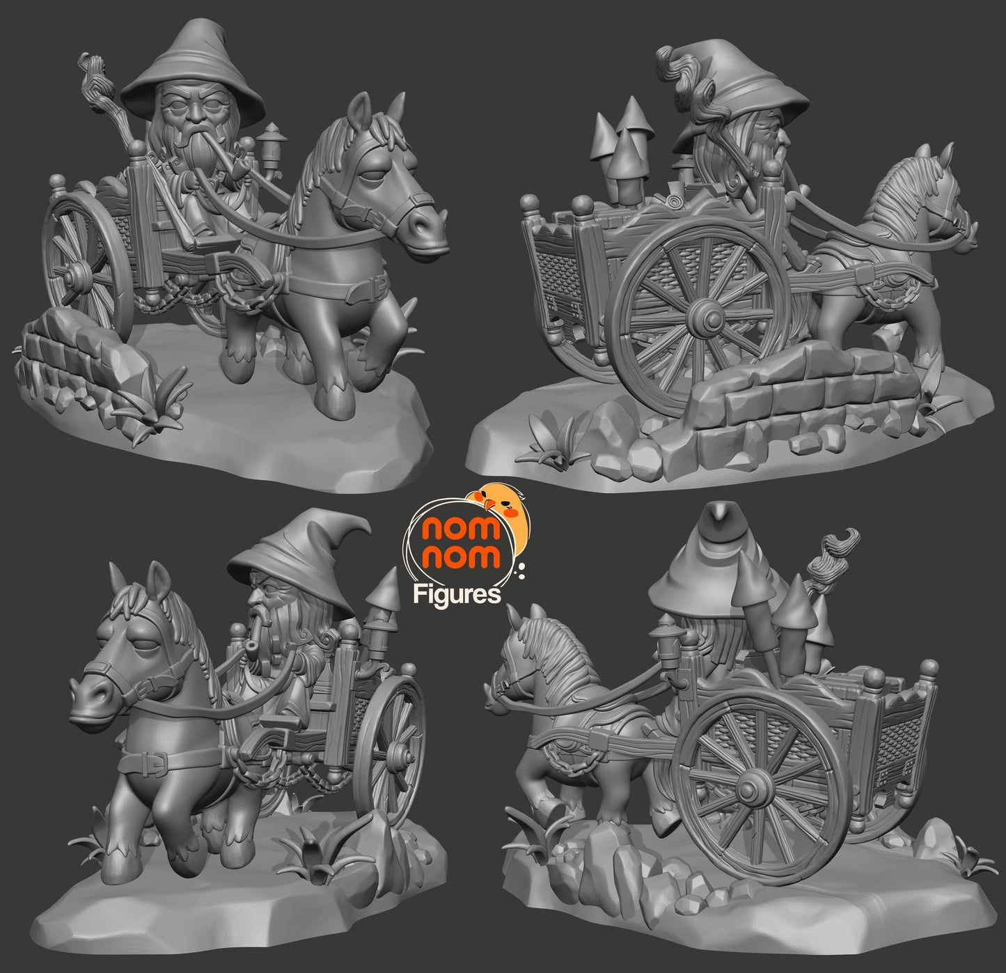 Chibi Gandalf the Grey | 3" Resin Model Kit | DIY Lord of the Rings Wizard with Cart