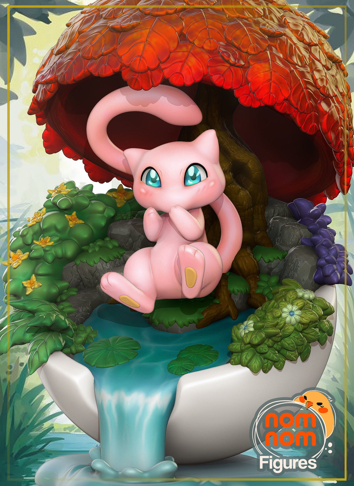 Chibi Mew | 3.5-Inch Resin Model Kit | DIY Scenic Tree and Pond Pokémon-Inspired Kit