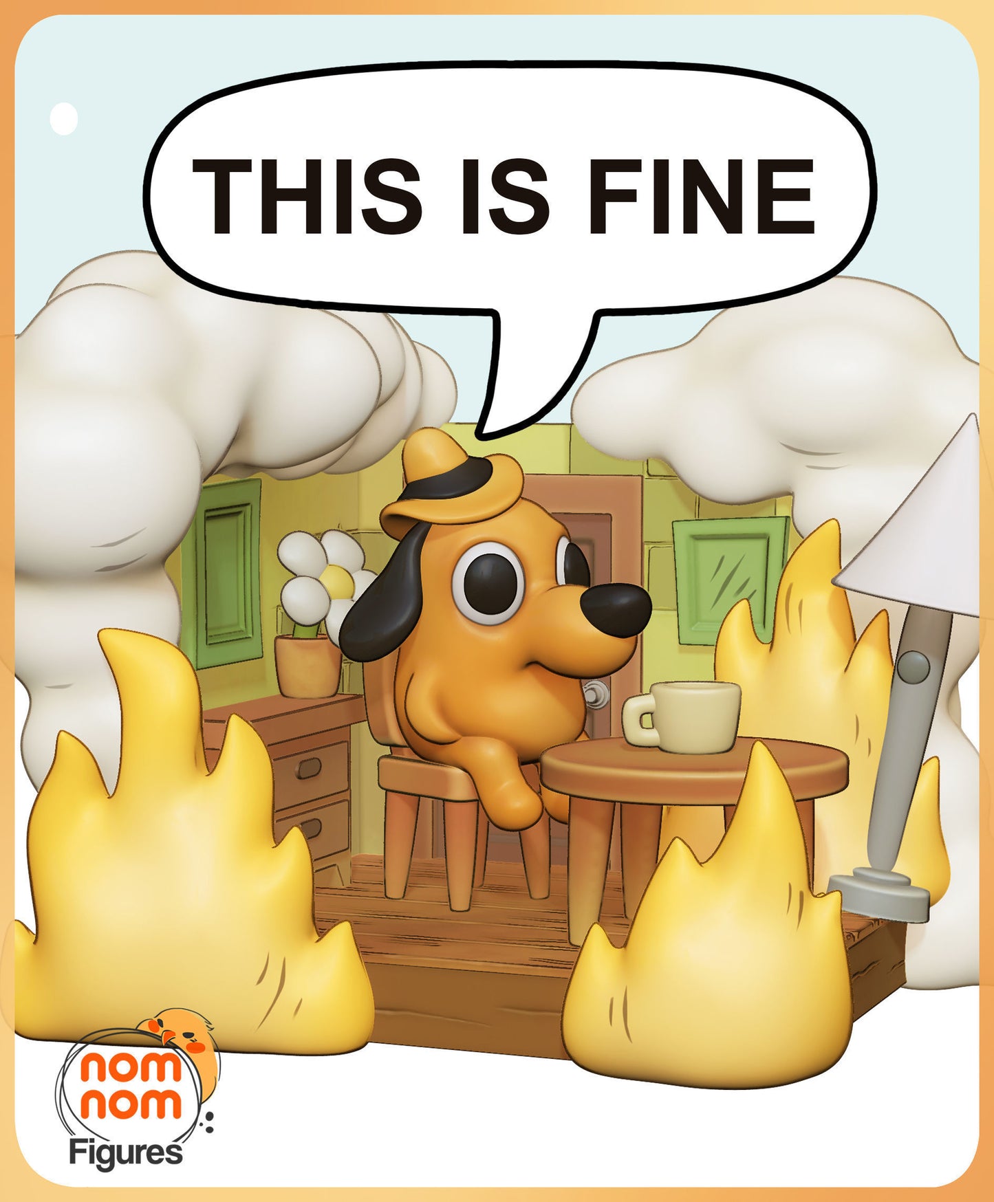 Chibi This is Fine Meme | 3" Resin Model Kit | DIY Meme Character Scene
