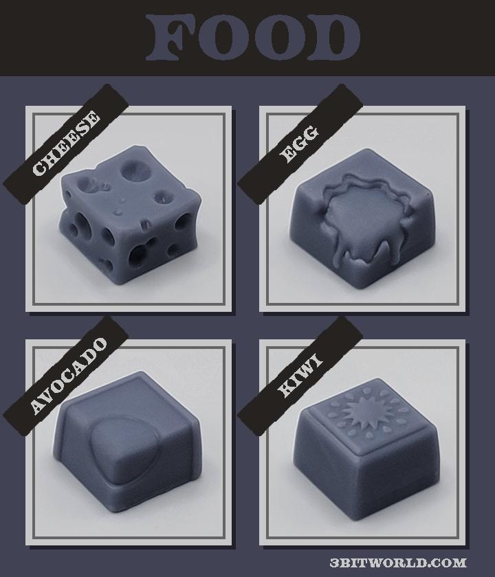 Food Keycap Set | Unpainted Resin Artisan Caps | Cherry MX | Cheese, Egg, Avocado, Kiwi
