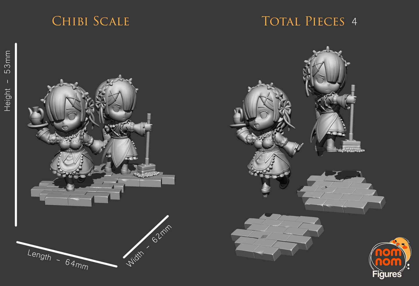 Chibi Rem and Ram | 4-Inch Resin Model Kit | DIY Re:Zero Anime Scene