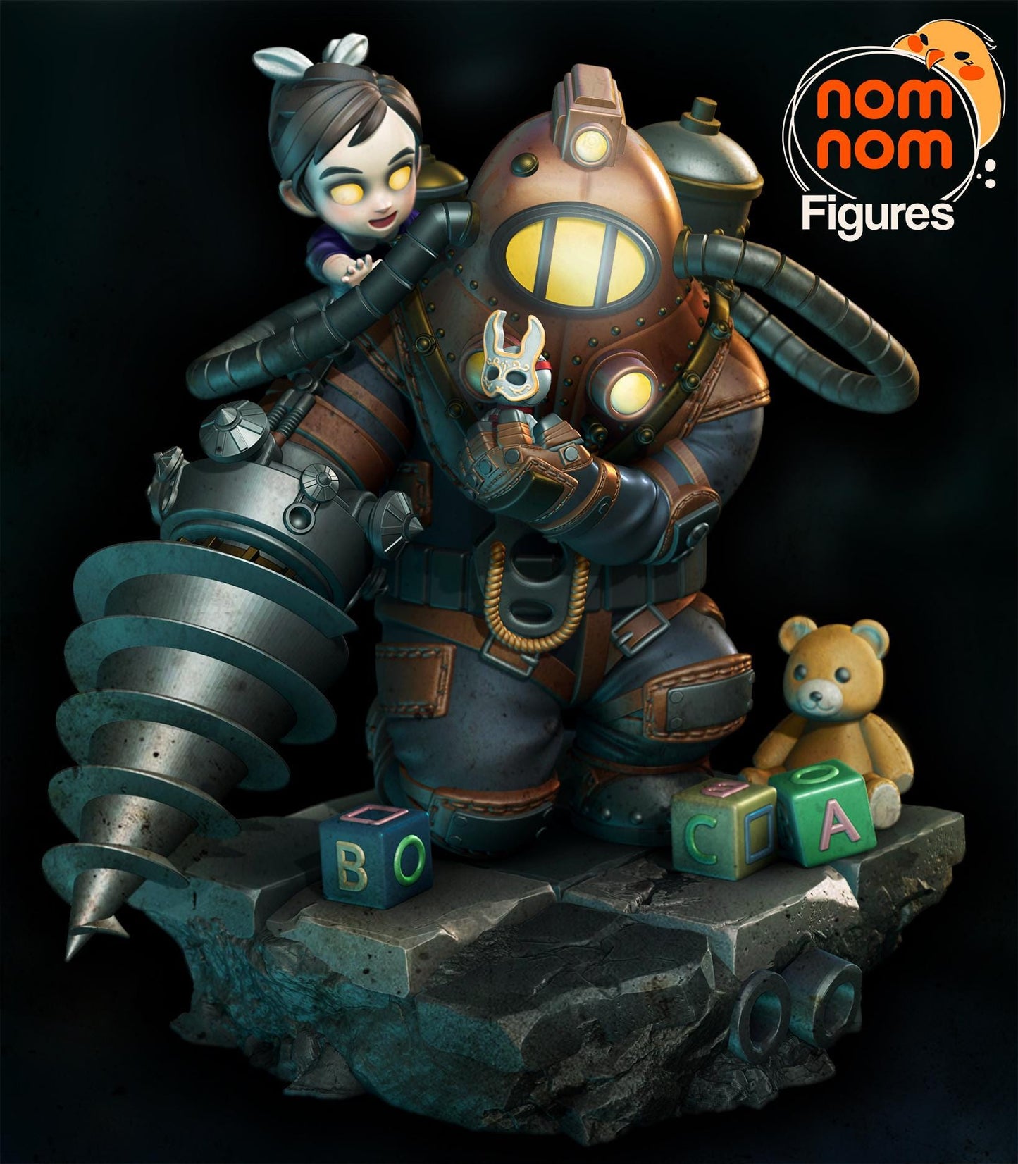 Chibi Big Daddy and Little Sister | 4.5-Inch Resin Model Kit | DIY BioShock Duo