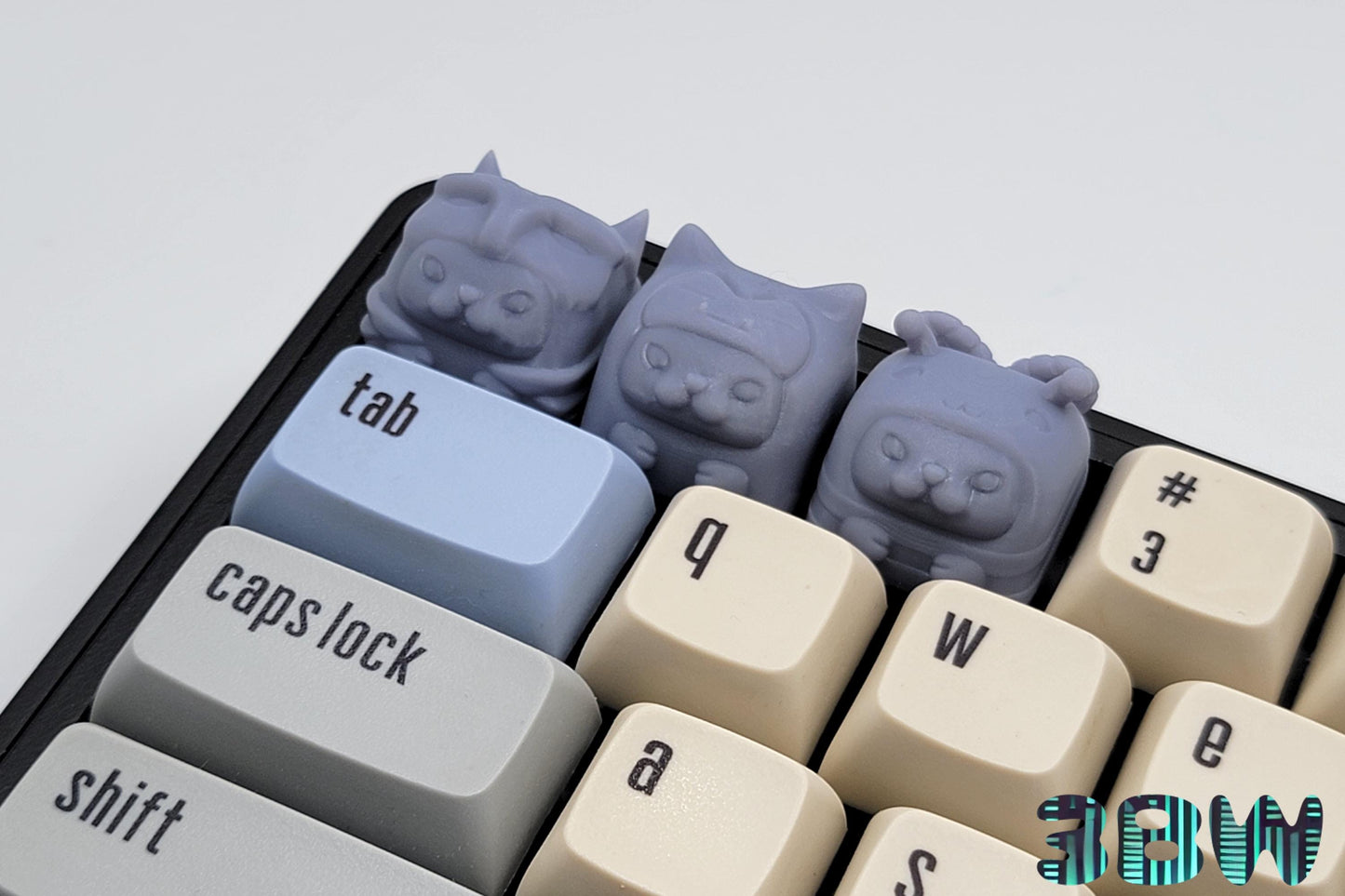 Chibi Cat Costume Keycap Set | Unpainted Resin Artisan Caps | Cherry MX | Batman Cat, Snorlax Cat, Bee Cat