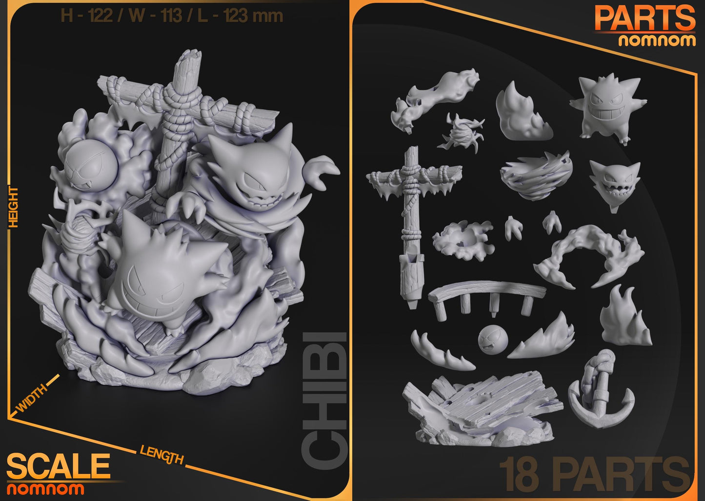 Gengar, Gastly and Haunter | 5-Inch Resin Model Kit | DIY Pirate Ship Diorama