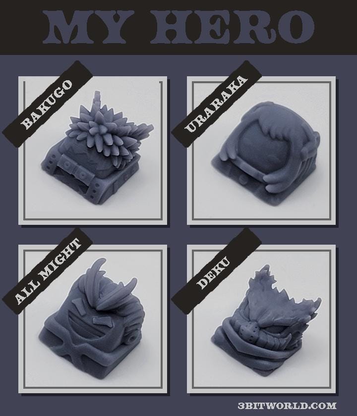 My Hero Academia Keycap Set | Unpainted Resin Artisan Caps | Cherry MX | Bakugo, Uraraka, All Might, Deku