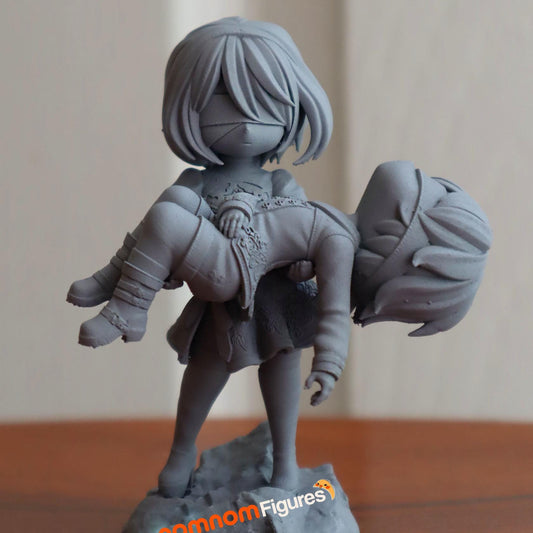 2B and 9S | 3-Inch Resin Model Kit | DIY Nier:Automata Scene