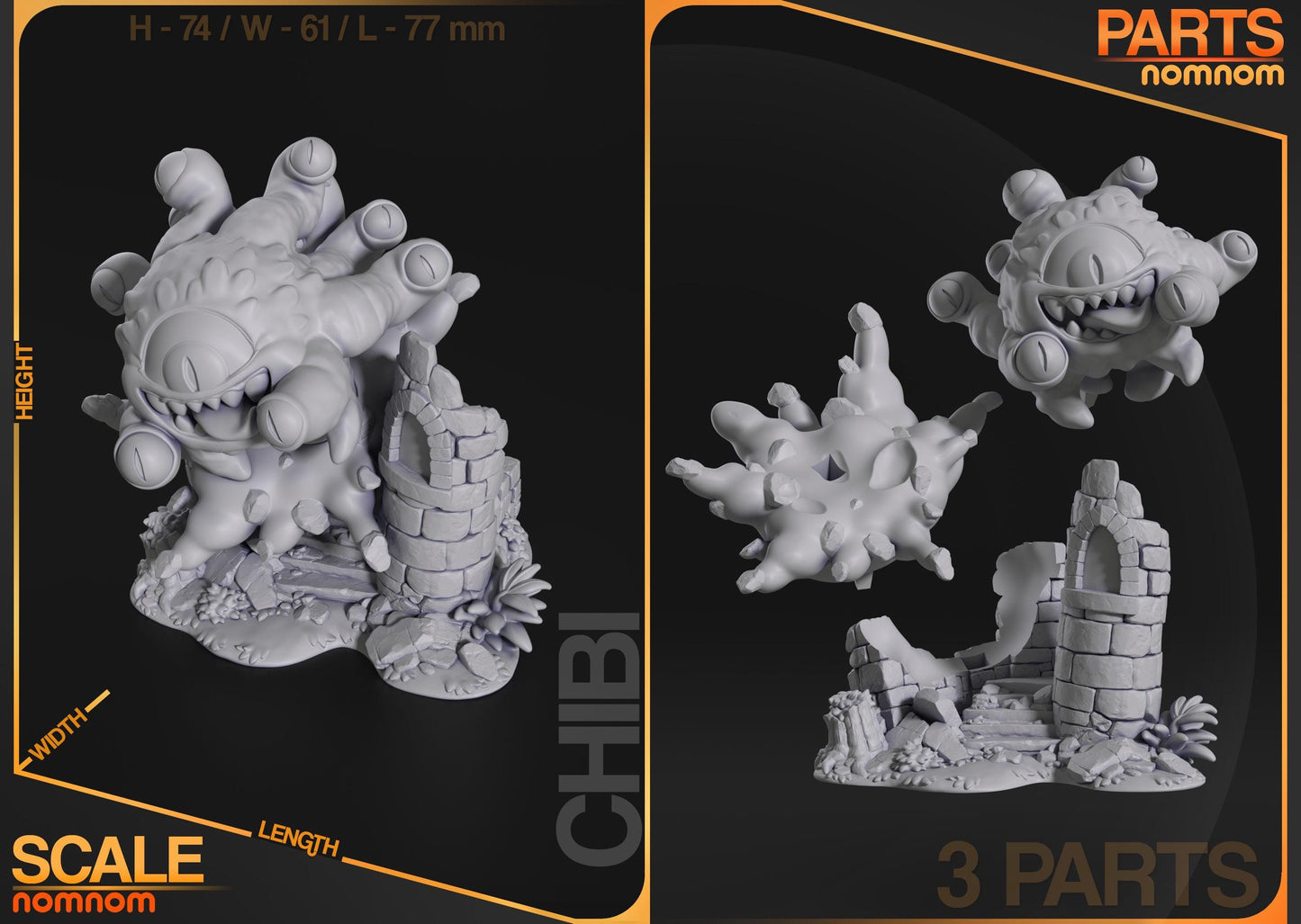 Chibi Beholder | 3-Inch Resin Model Kit | DIY Dungeons and Dragons Scene