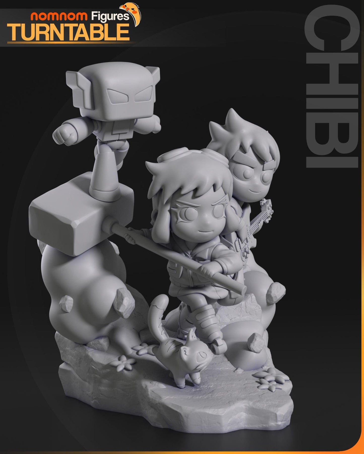 Chibi Ramona Flowers and Scott Pilgrim | 3.5-Inch Resin Model Kit | DIY Team Pose - Prep for Battle