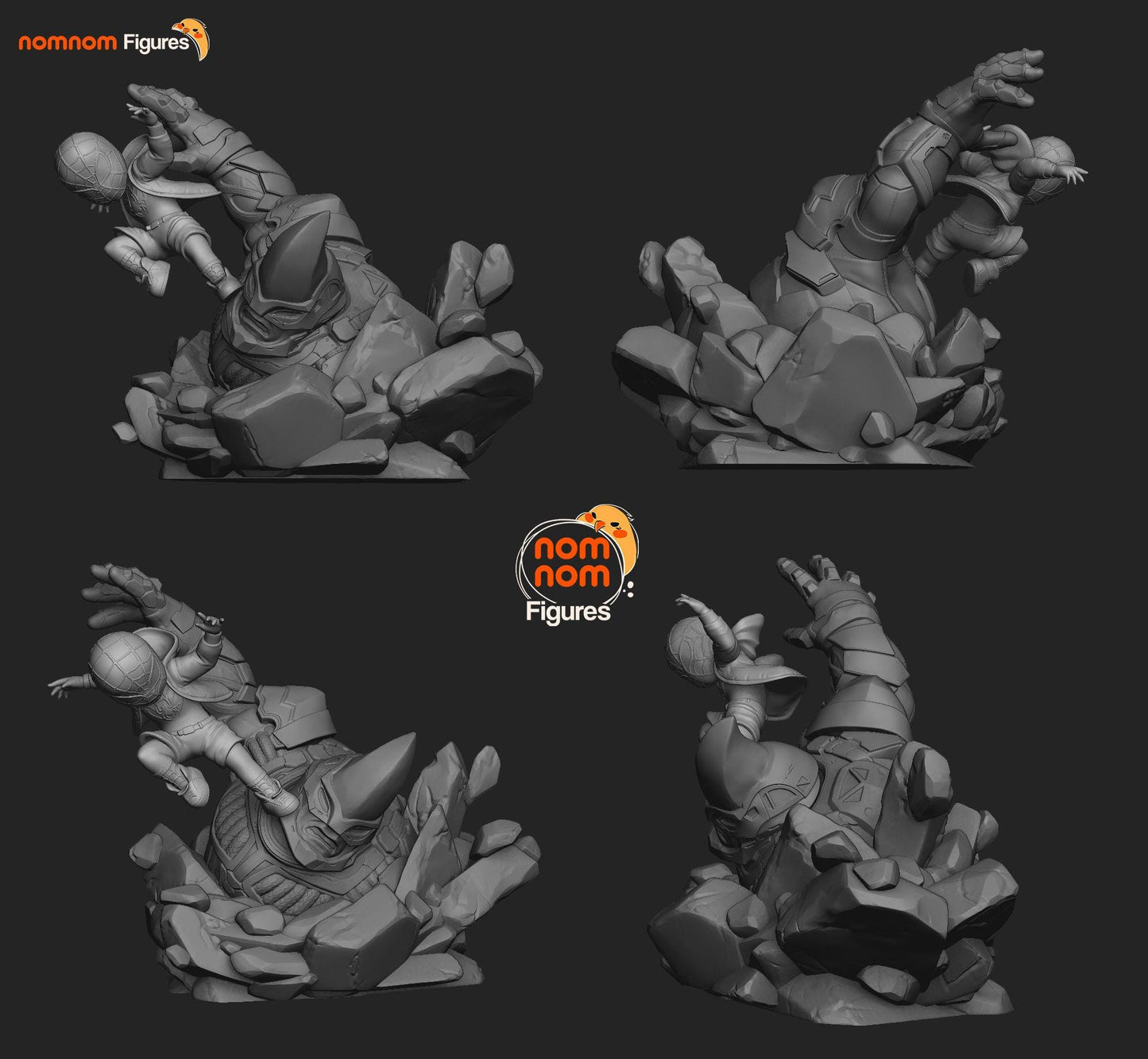 Chibi Miles Morales vs. Rhino | 3-Inch Resin Model Kit  DIY Spider-Verse Impact Scene