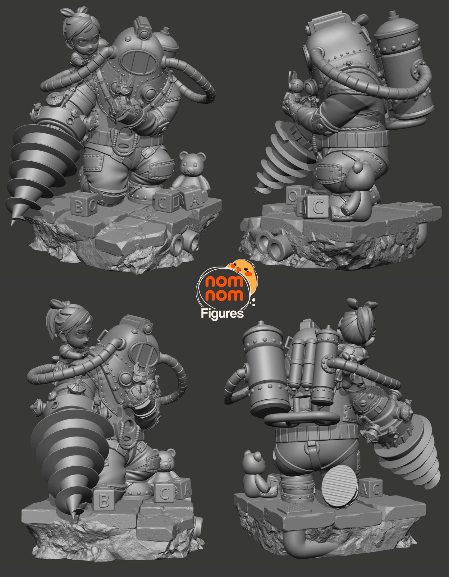 Chibi Big Daddy and Little Sister | 4.5-Inch Resin Model Kit | DIY BioShock Duo