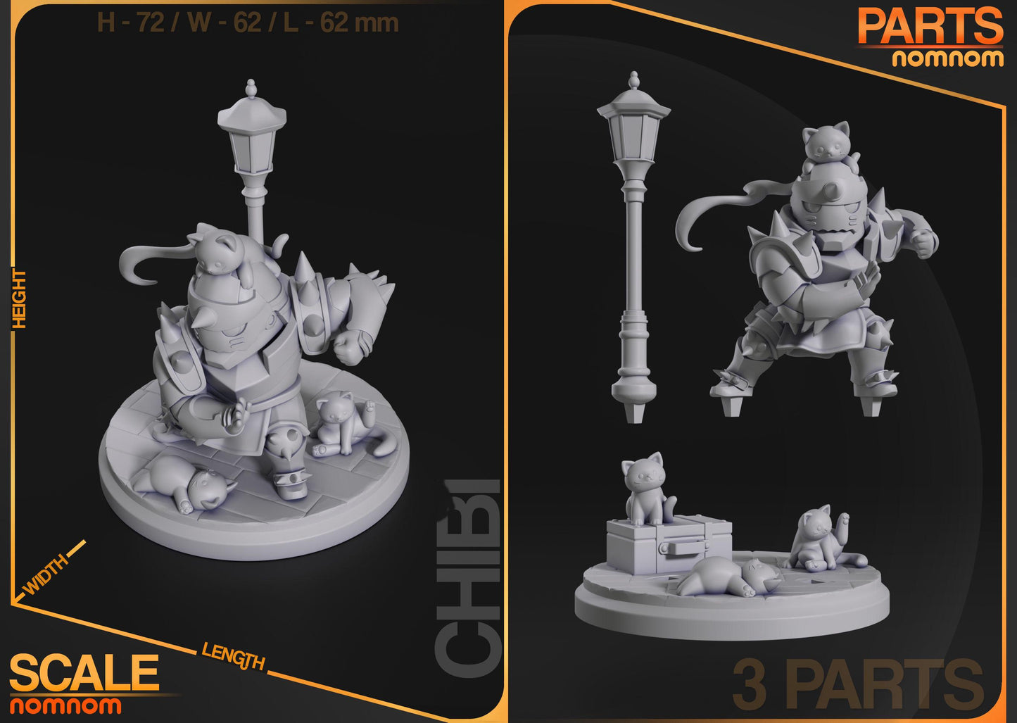 Chibi Alphonse Elric | 3-Inch Resin Model Kit | DIY Fullmetal Alchemist Cat Swarm Scene