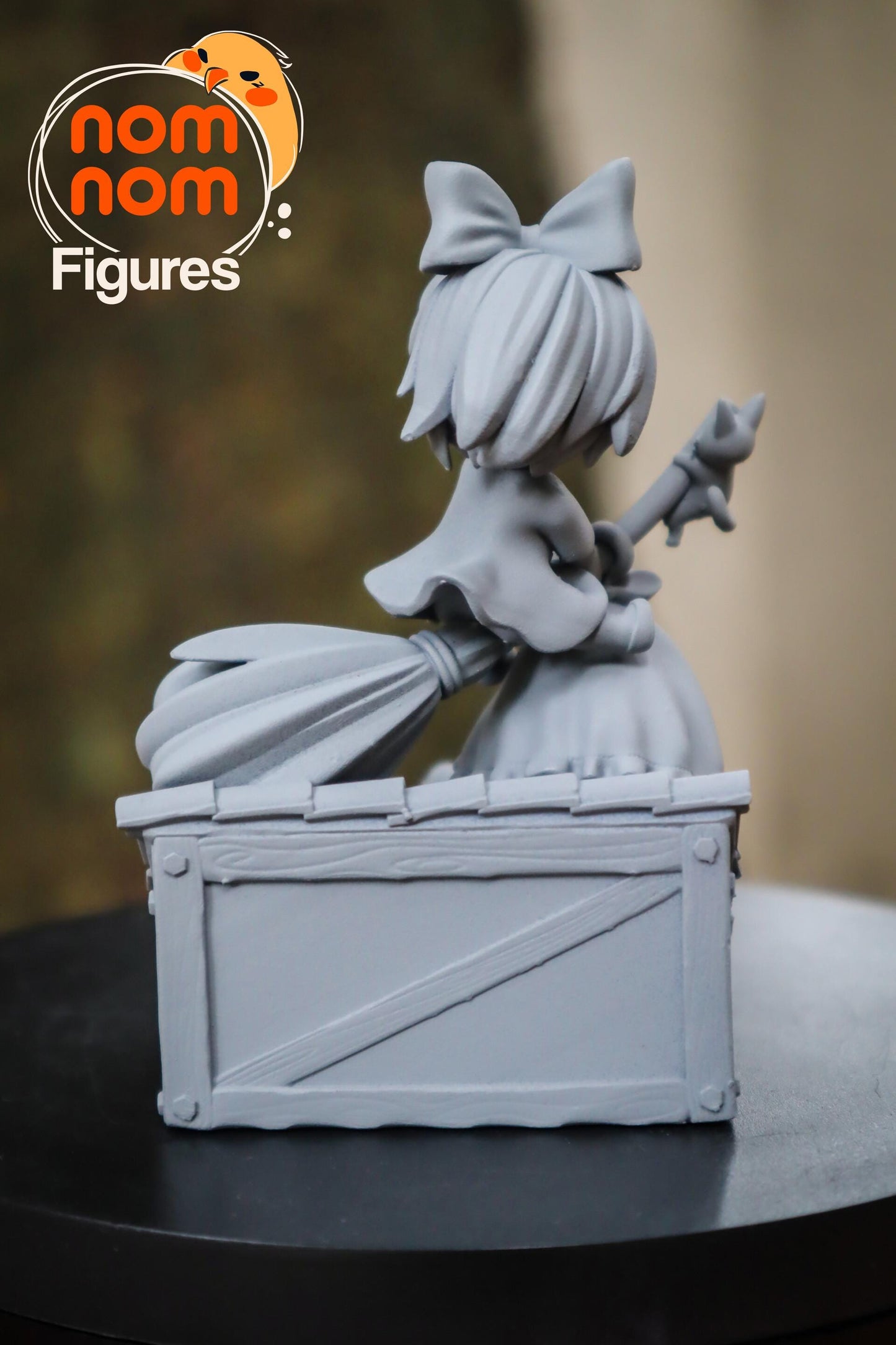 Chibi Kiki on Broom | 3.5-Inch Resin Model Kit | DIY Kiki's Delivery Service Flying Scene with Cats
