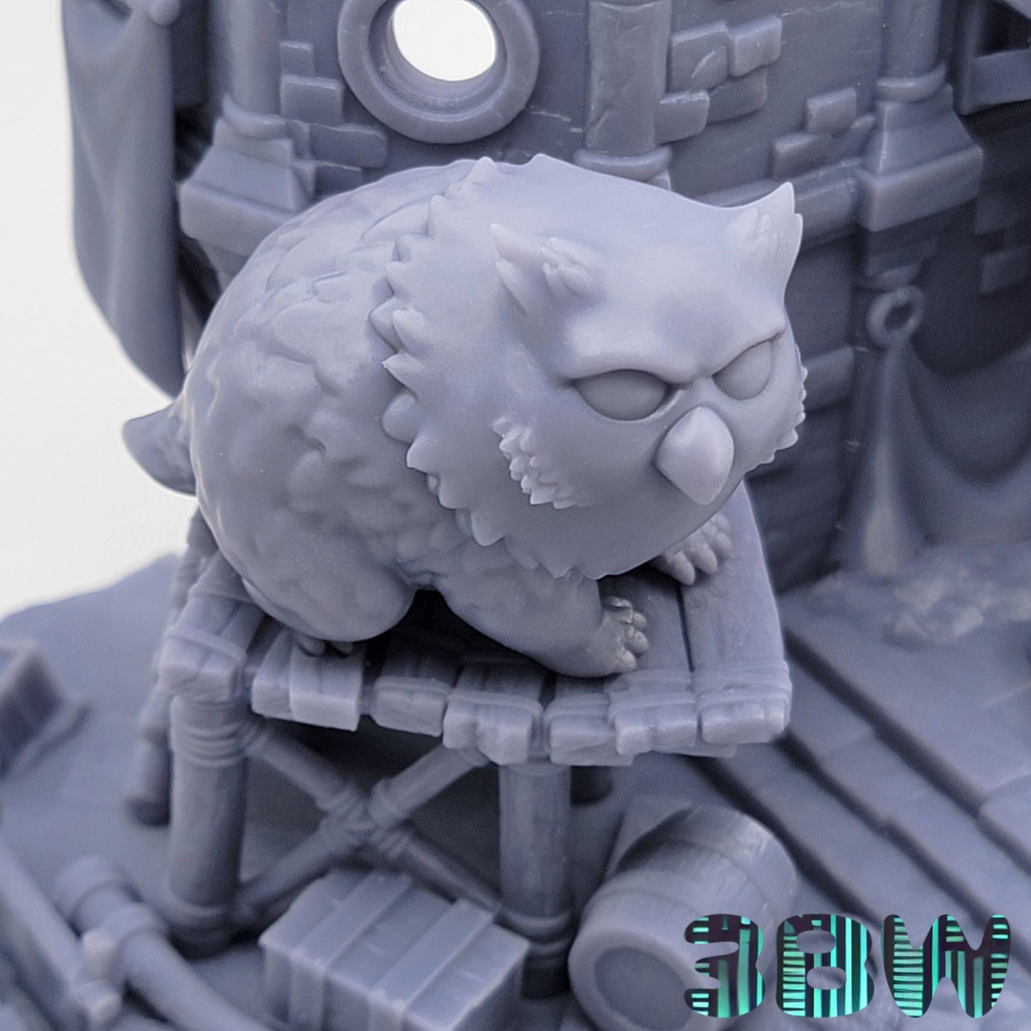 Chibi Owlbear | 4.5-Inch Resin Model Kit | DIY Baldur’s Gate Castle Ruin Scene