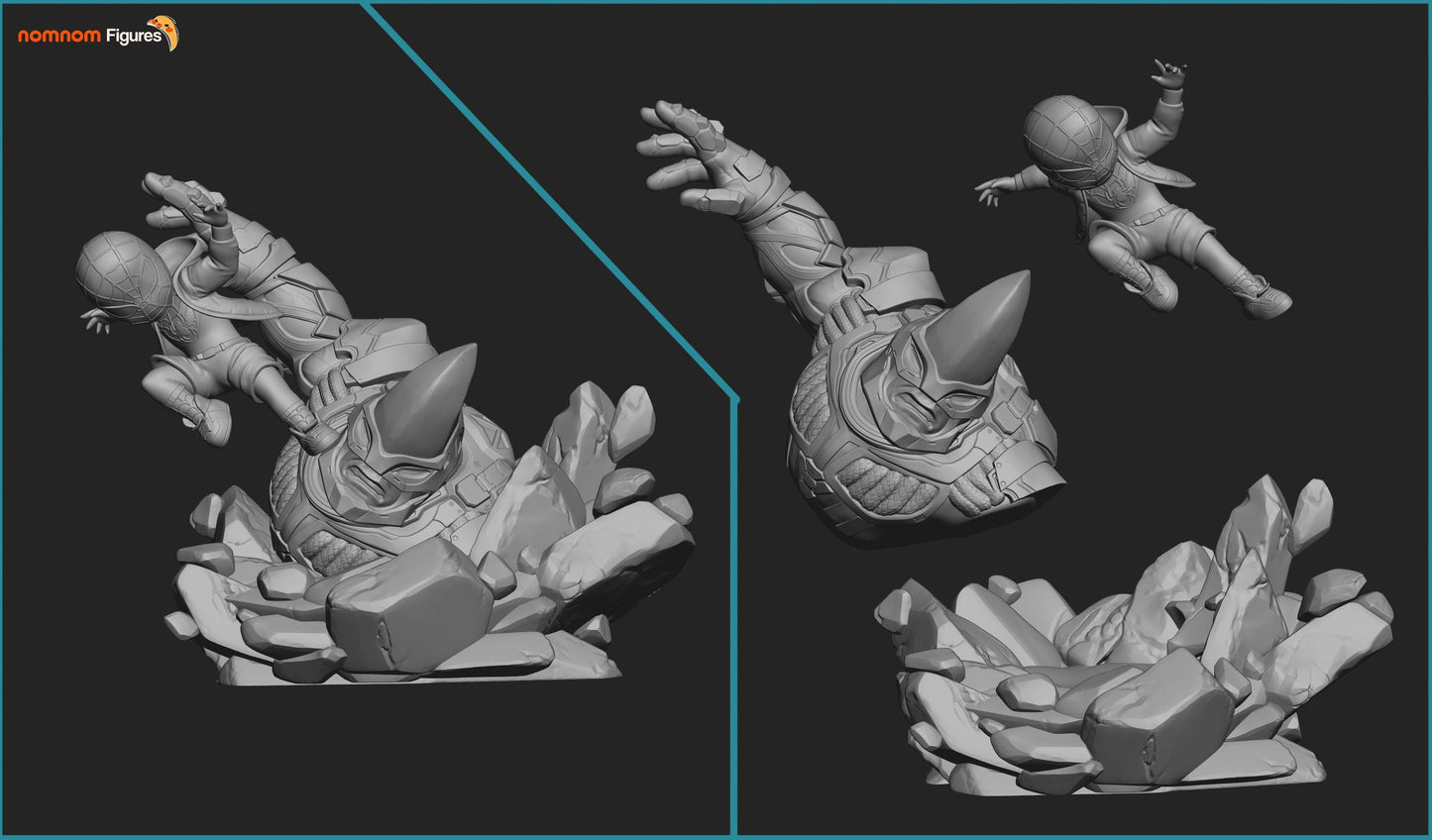 Chibi Miles Morales vs. Rhino | 3-Inch Resin Model Kit  DIY Spider-Verse Impact Scene