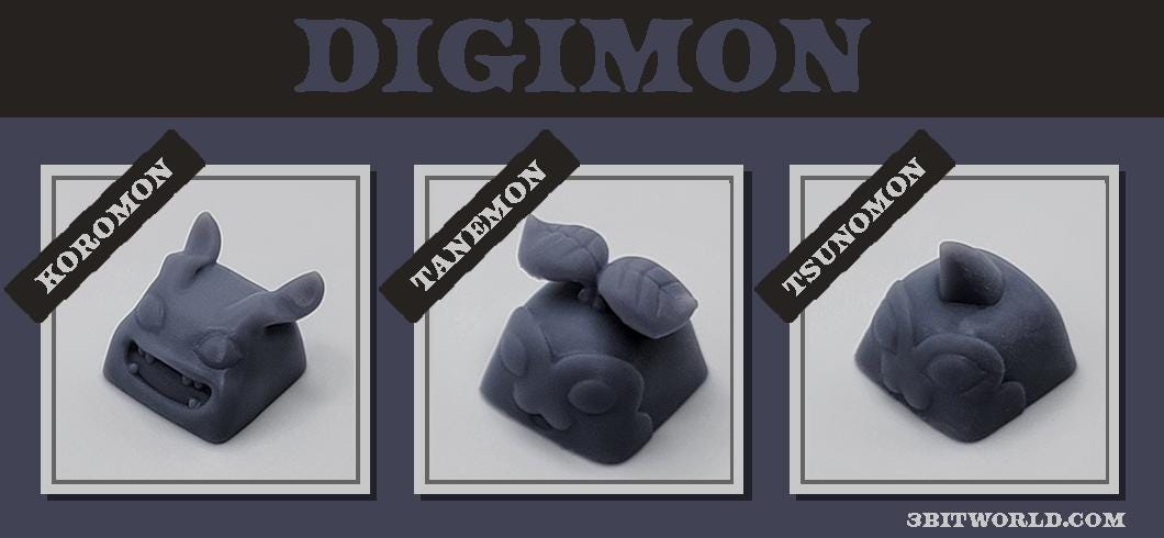 Baby Digimon Keycap Set | Unpainted Resin Artisan Caps | Cherry MX | Koromon, Tanemon, Tsunomon