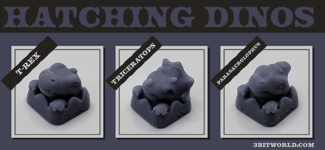 Baby Dinosaur Keycap Set | Unpainted Resin Artisan Caps | Cherry MX | Triceratops, T-Rex, Parasaurolophus