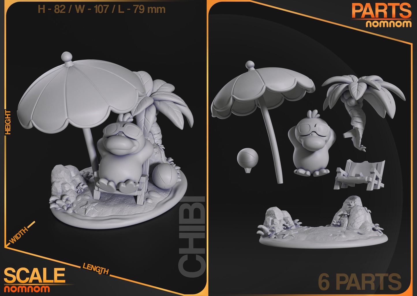 Chibi Psyduck | 3-Inch Resin Model Kit | DIY Pokemon Tropical Beach Scene
