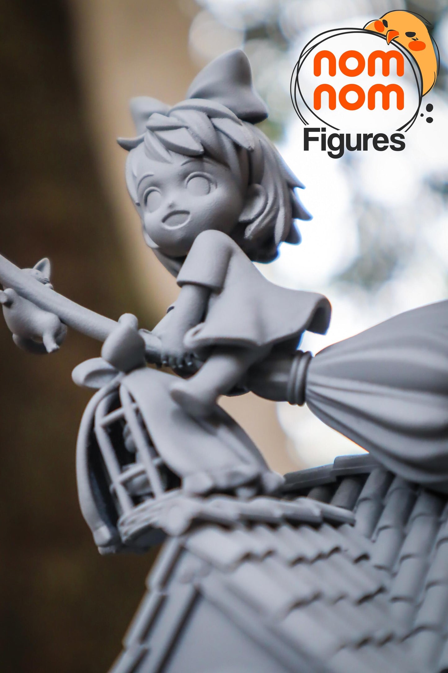 Chibi Kiki on Broom | 3.5-Inch Resin Model Kit | DIY Kiki's Delivery Service Flying Scene with Cats