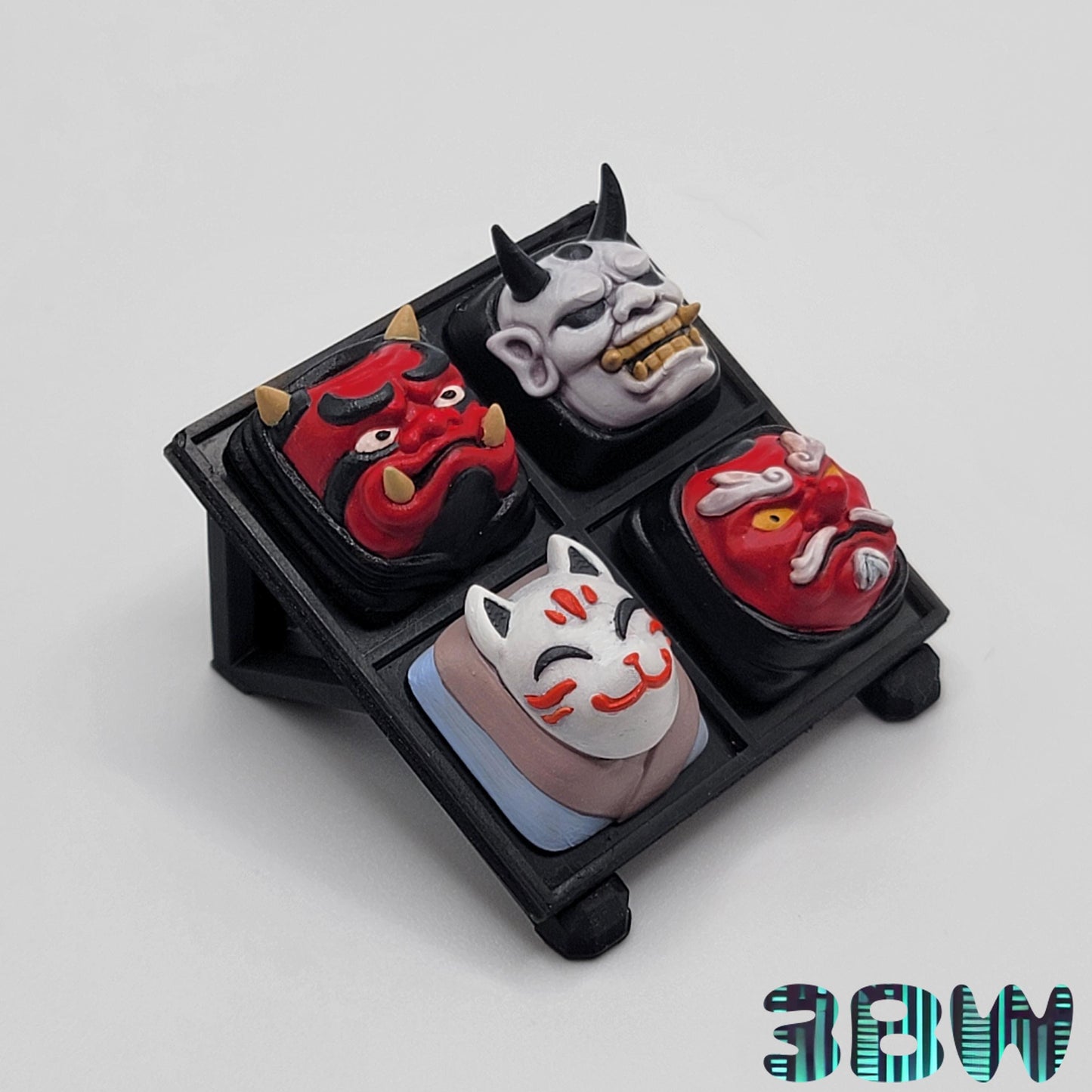 Japanese Mask Keycap Set | Handpainted Resin Artisan Caps | Cherry MX Compatible | Oni, Hannya, Kitsune, Tengu