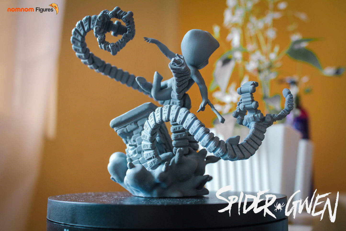 Chibi Spider-Gwen | 3-Inch Resin Model Kit | DIY Rooftop Battle Scene with Mecha Tentacles