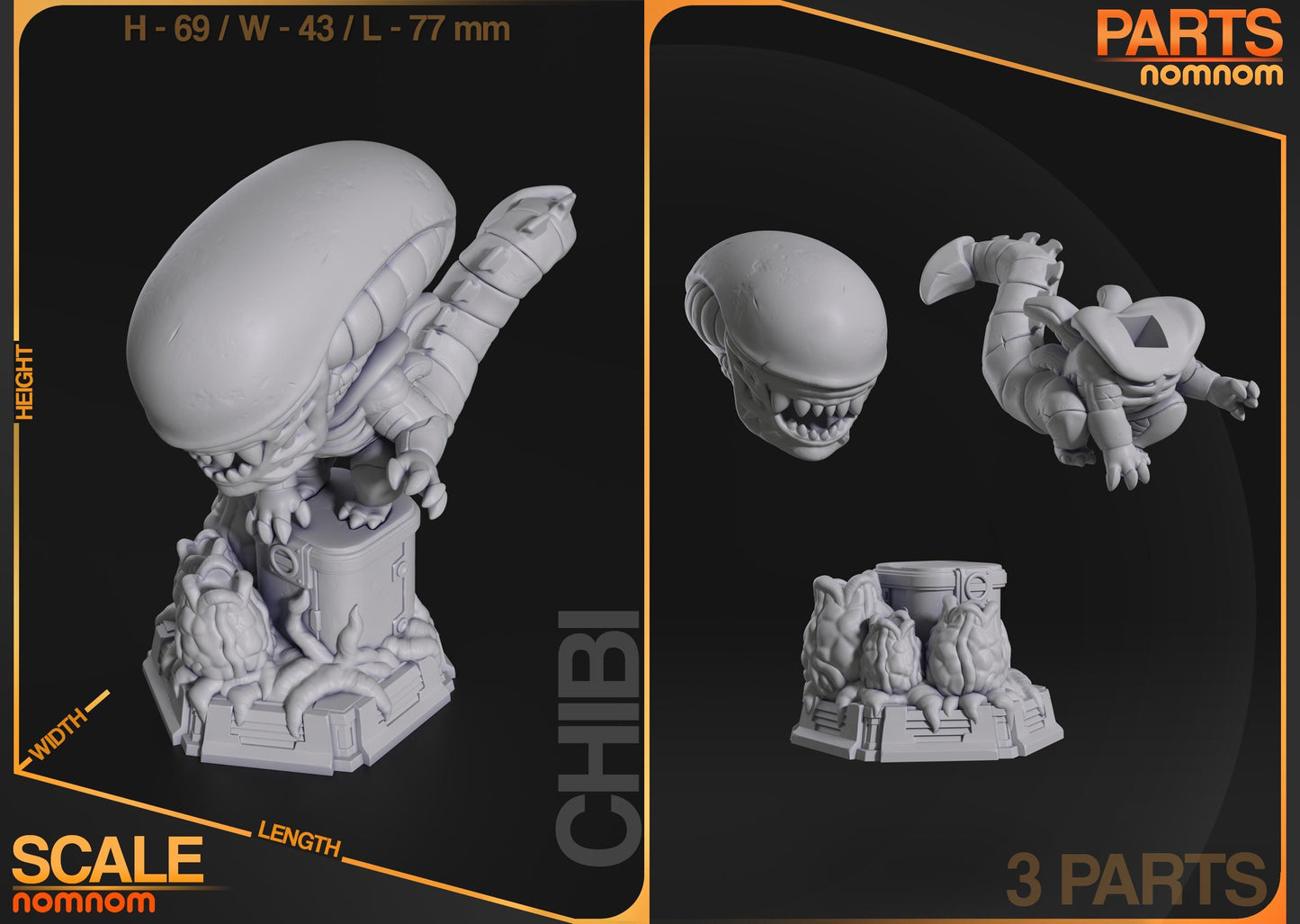 Chibi Xenomorph | 3-Inch Resin Model Kit | DIY Alien with Facehugger Eggs