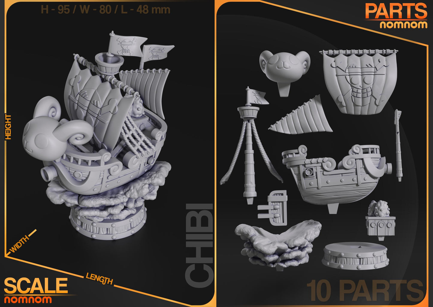 Chibi Going Merry | 4-Inch Resin Model Kit | DIY One Piece Miniature Ship Sailing