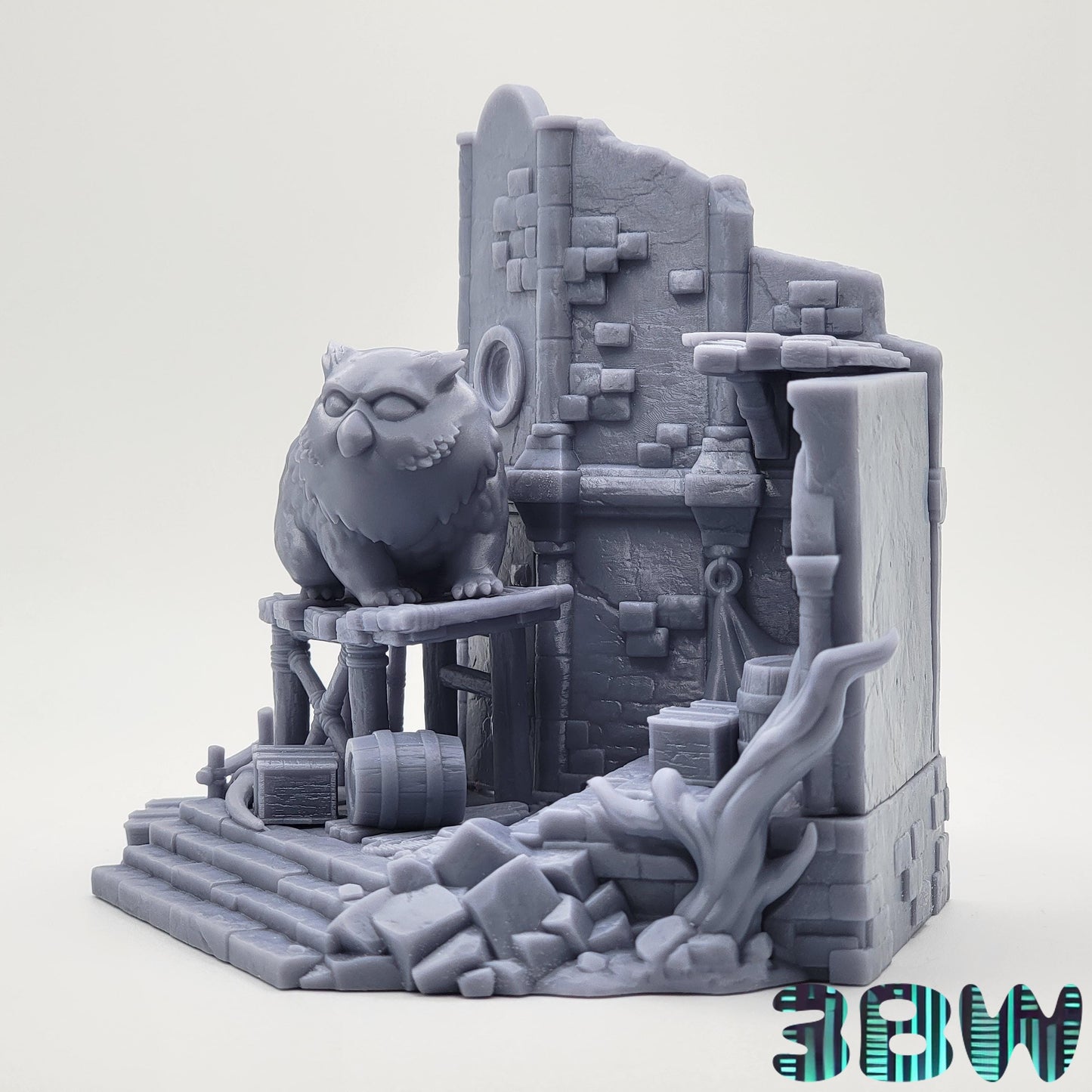 Chibi Owlbear | 4.5-Inch Resin Model Kit | DIY Baldur’s Gate Castle Ruin Scene