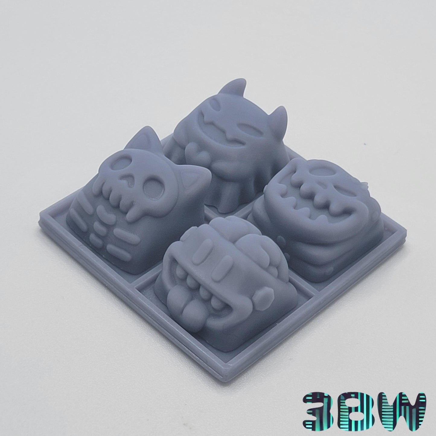 Creepy Cute Halloween Keycap Set | Unpainted Resin Artisan Caps | Cherry MX | Skeleton Cat, Pumpkin, Ghost, Brain Monkey