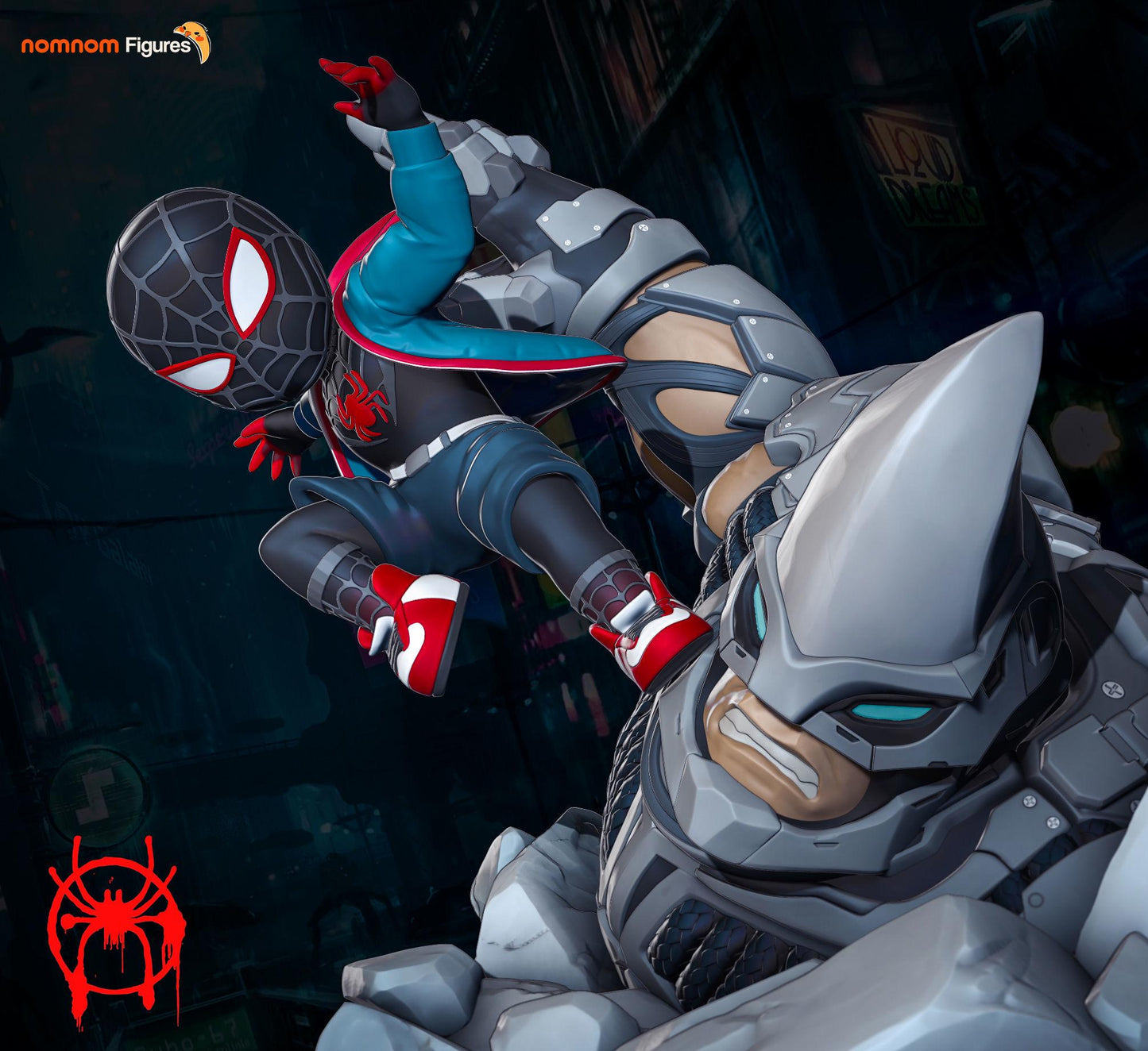 Chibi Miles Morales vs. Rhino | 3-Inch Resin Model Kit  DIY Spider-Verse Impact Scene