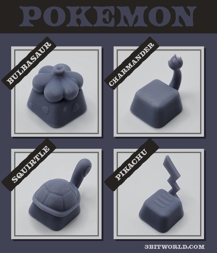 Pokemon Starters Keycap Set | Unpainted Resin Artisan Caps | Cherry MX | Charmander, Bulbasaur, Squirtle, Pikachu