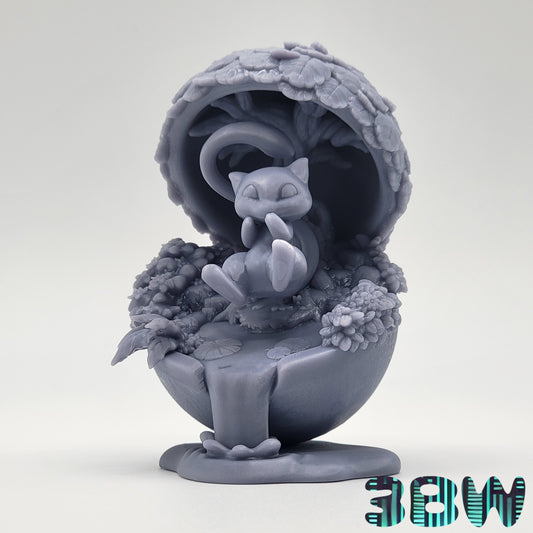 Chibi Mew | 3.5-Inch Resin Model Kit | DIY Scenic Tree and Pond Pokémon-Inspired Kit