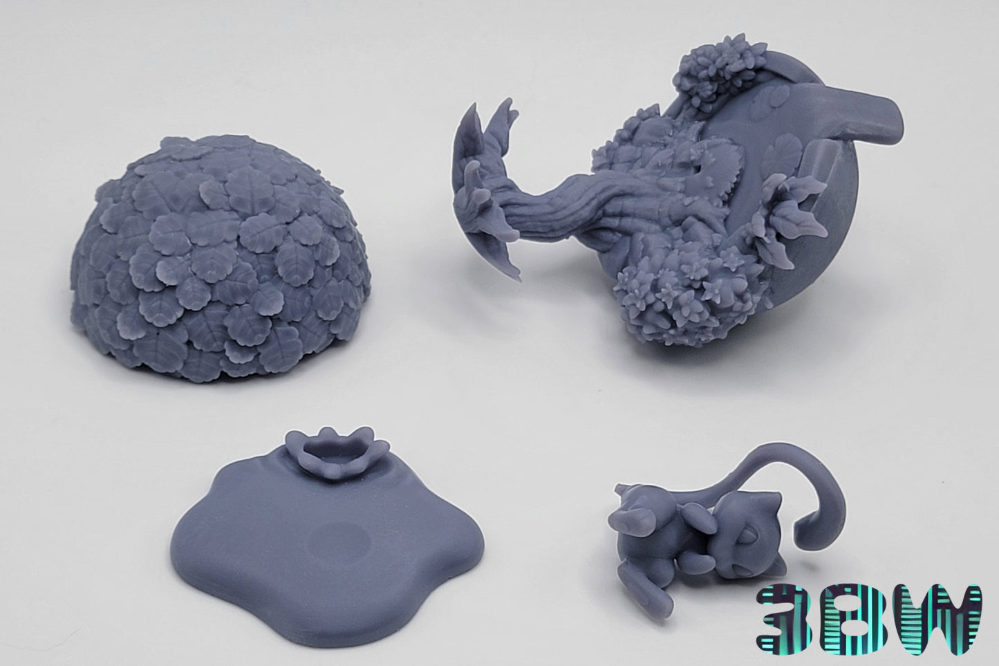 Chibi Mew | 3.5-Inch Resin Model Kit | DIY Scenic Tree and Pond Pokémon-Inspired Kit