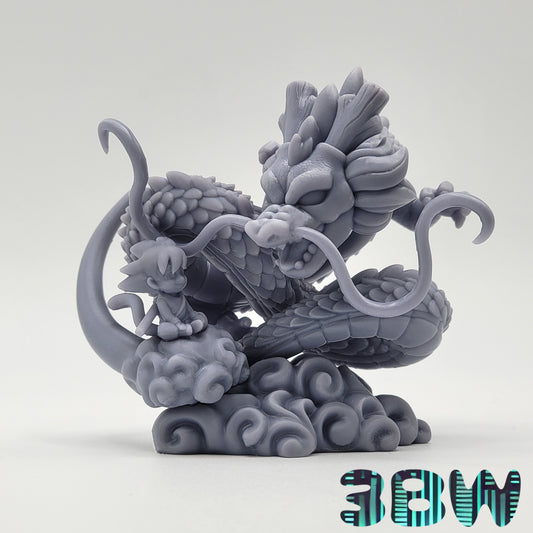 Chibi Shenron and Goku | 3-Inch Resin Model Kit | DIY Dragon Ball Z Dragon and Cloud Scene