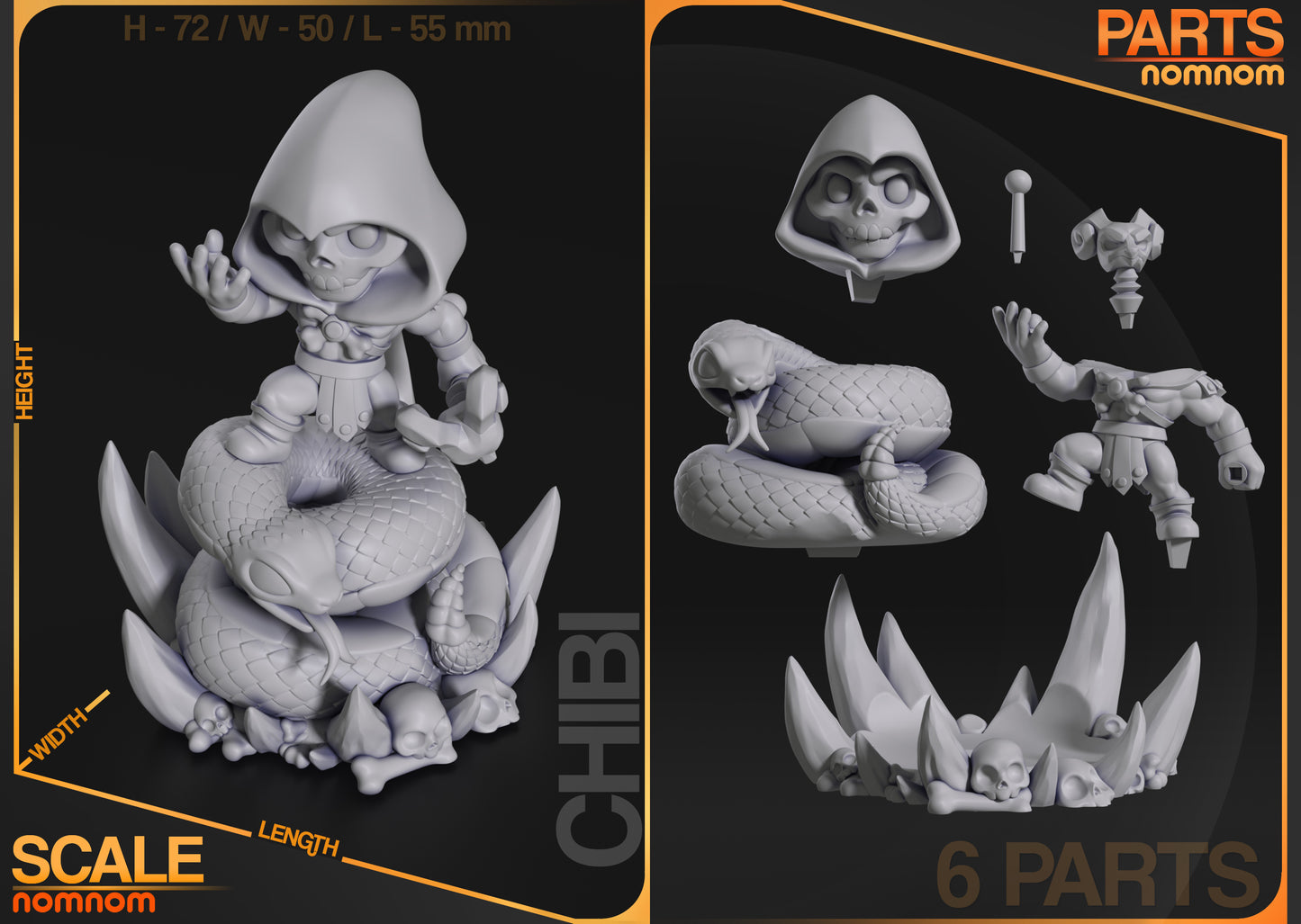 Chibi Skeletor | 3-Inch Resin Model Kit | DIY Masters of the Universe Villain