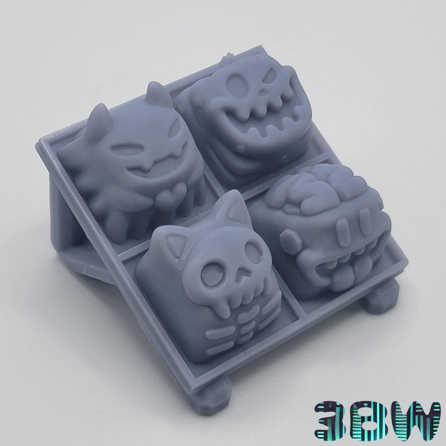 Creepy Cute Halloween Keycap Set | Unpainted Resin Artisan Caps | Cherry MX | Skeleton Cat, Pumpkin, Ghost, Brain Monkey