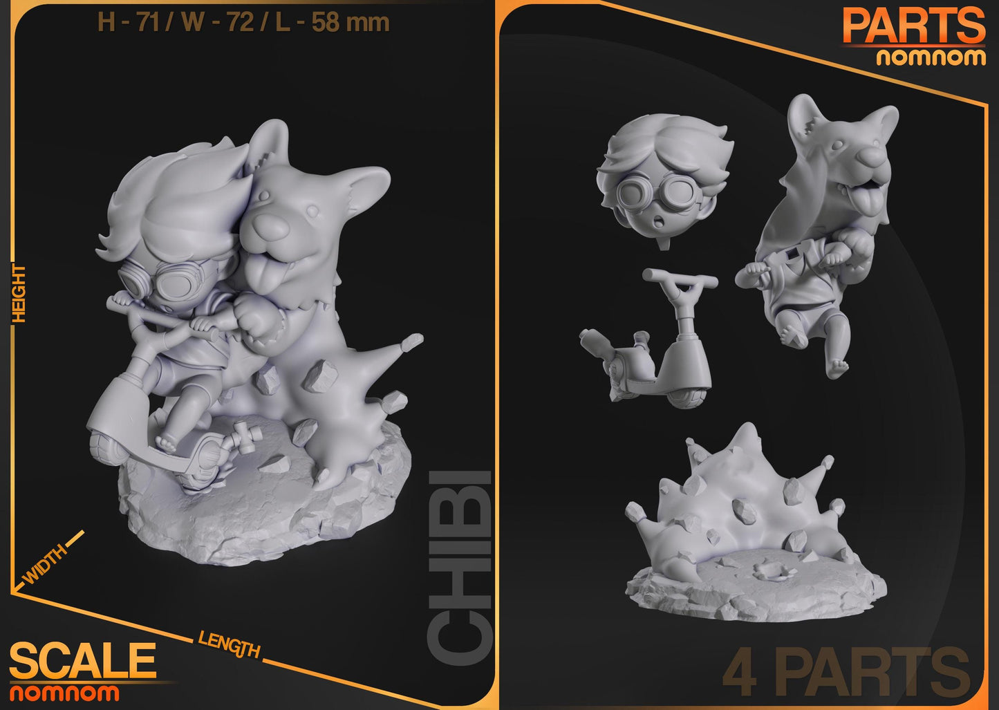 Chibi Ein and Edward | 2.5-Inch Resin Model Kit | DIY Cowboy Bepop Scooter Wheelie Model Kit