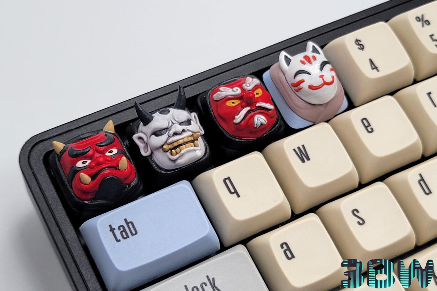 Japanese Mask Keycap Set | Unpainted Resin Artisan Caps | Cherry MX  | Oni, Hannya, Kitsune, Tengu