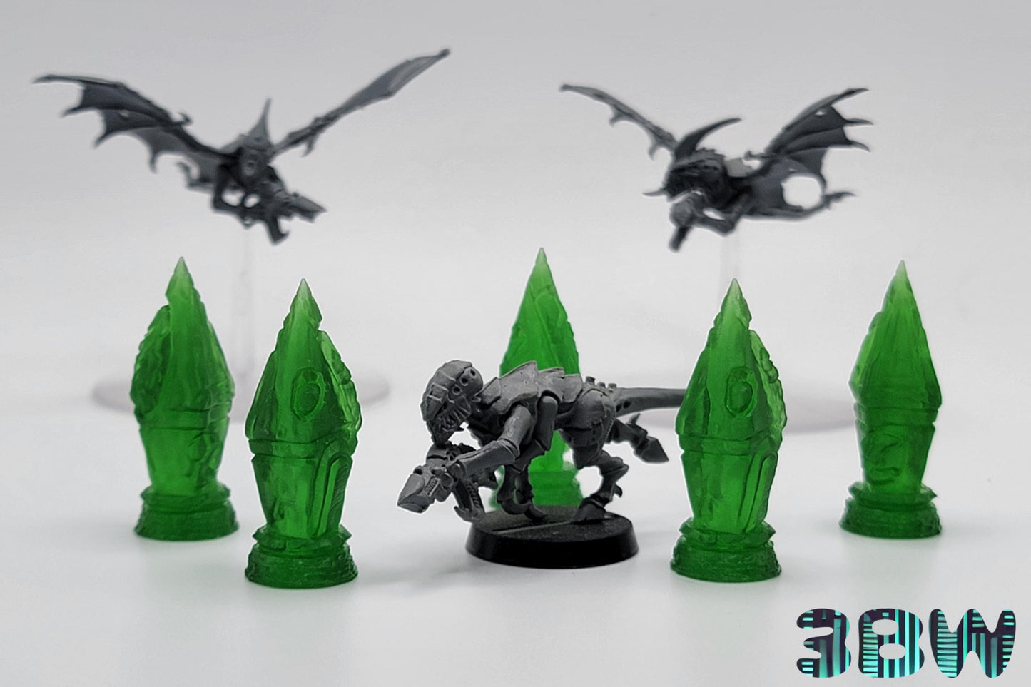 Green Runic Crystals | 28mm Miniature Scenery | Scatter Terrain, Runestones, Objective Markers | D&D - Warhammer 40K - Semi-Transparent
