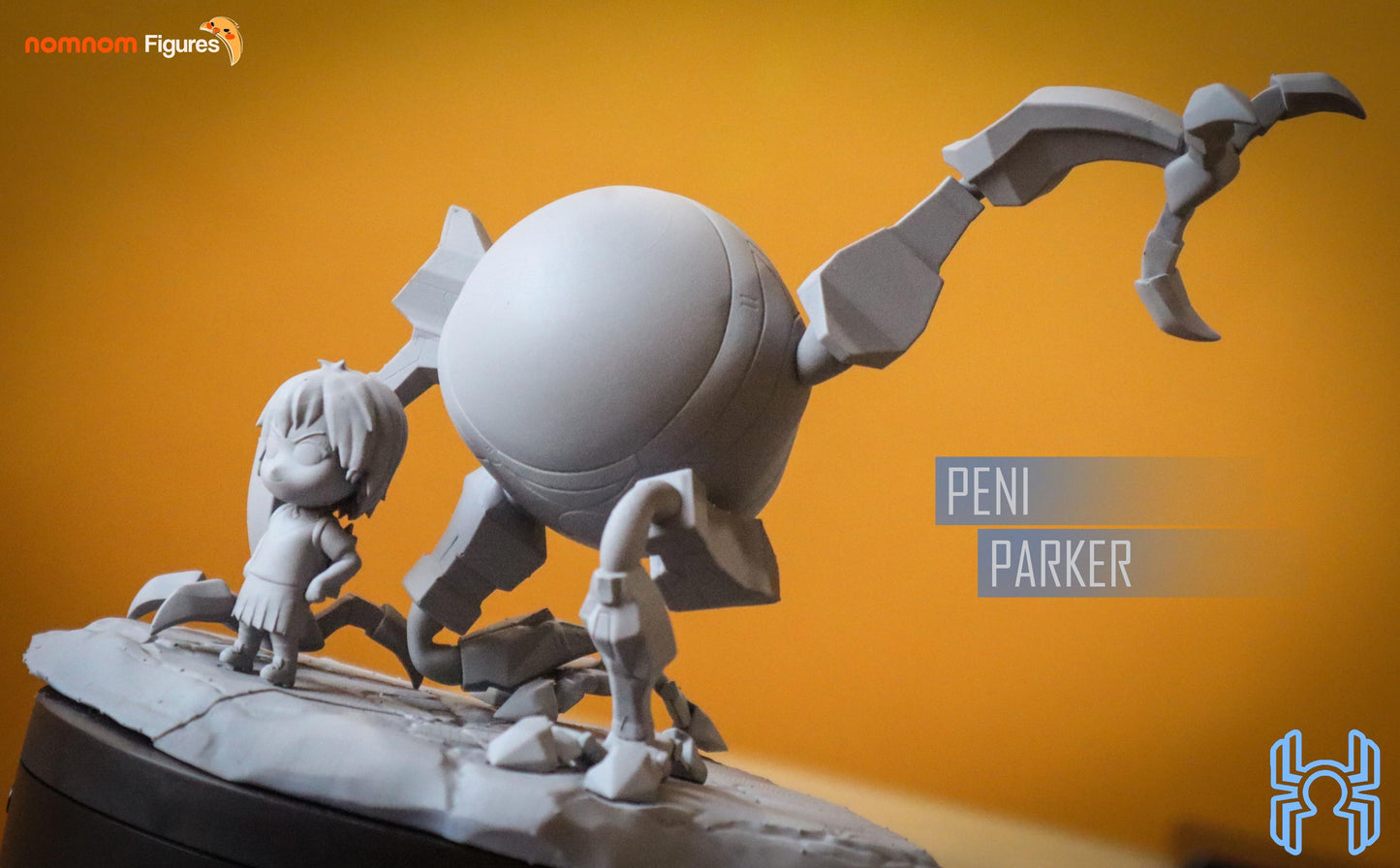 Chibi Peni Parker and SP//dr | Resin Model Kit | DIY Into the Spiderverse Mecha Diorama