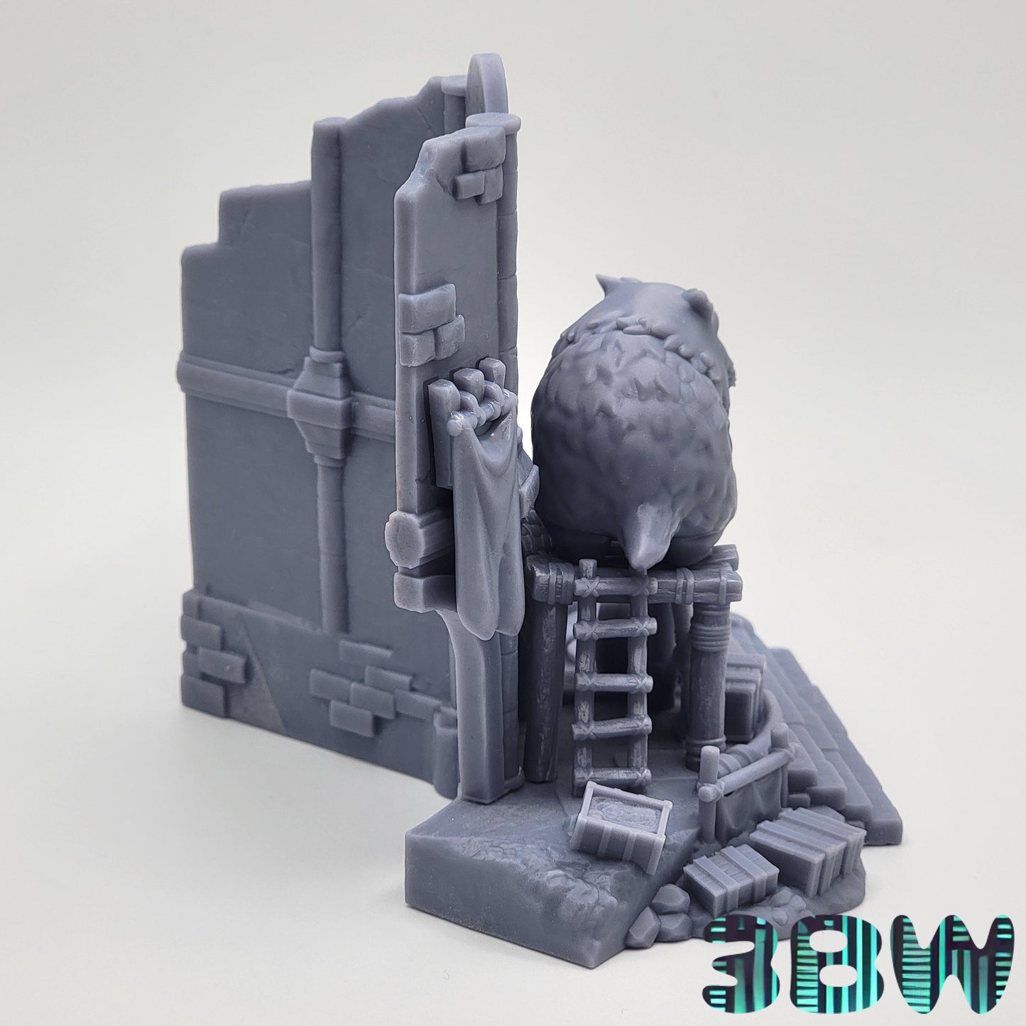 Chibi Owlbear | 4.5-Inch Resin Model Kit | DIY Baldur’s Gate Castle Ruin Scene