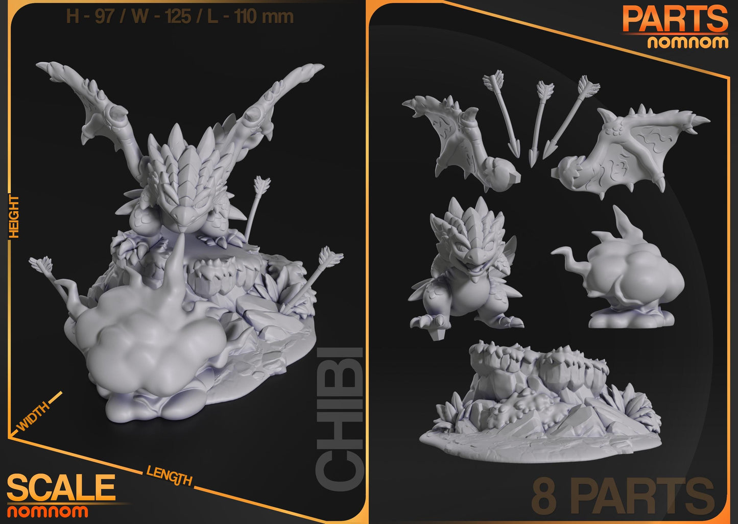 Chibi Rathalos | 3.5-Inch Resin Model Kit  | DIY Monster Hunter Fire Wyvern/Dragon Breathing Fire Scene