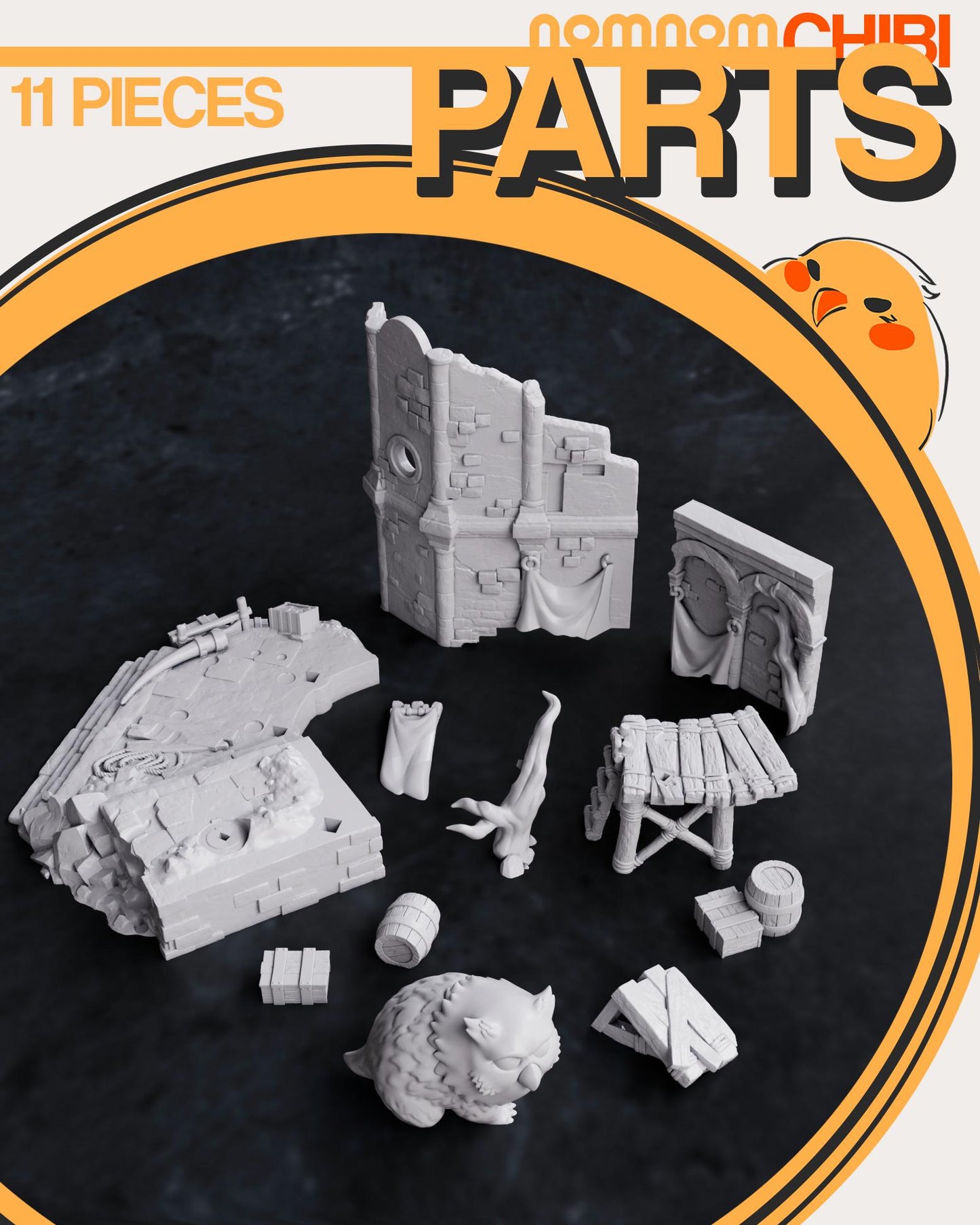 Chibi Owlbear | 4.5-Inch Resin Model Kit | DIY Baldur’s Gate Castle Ruin Scene