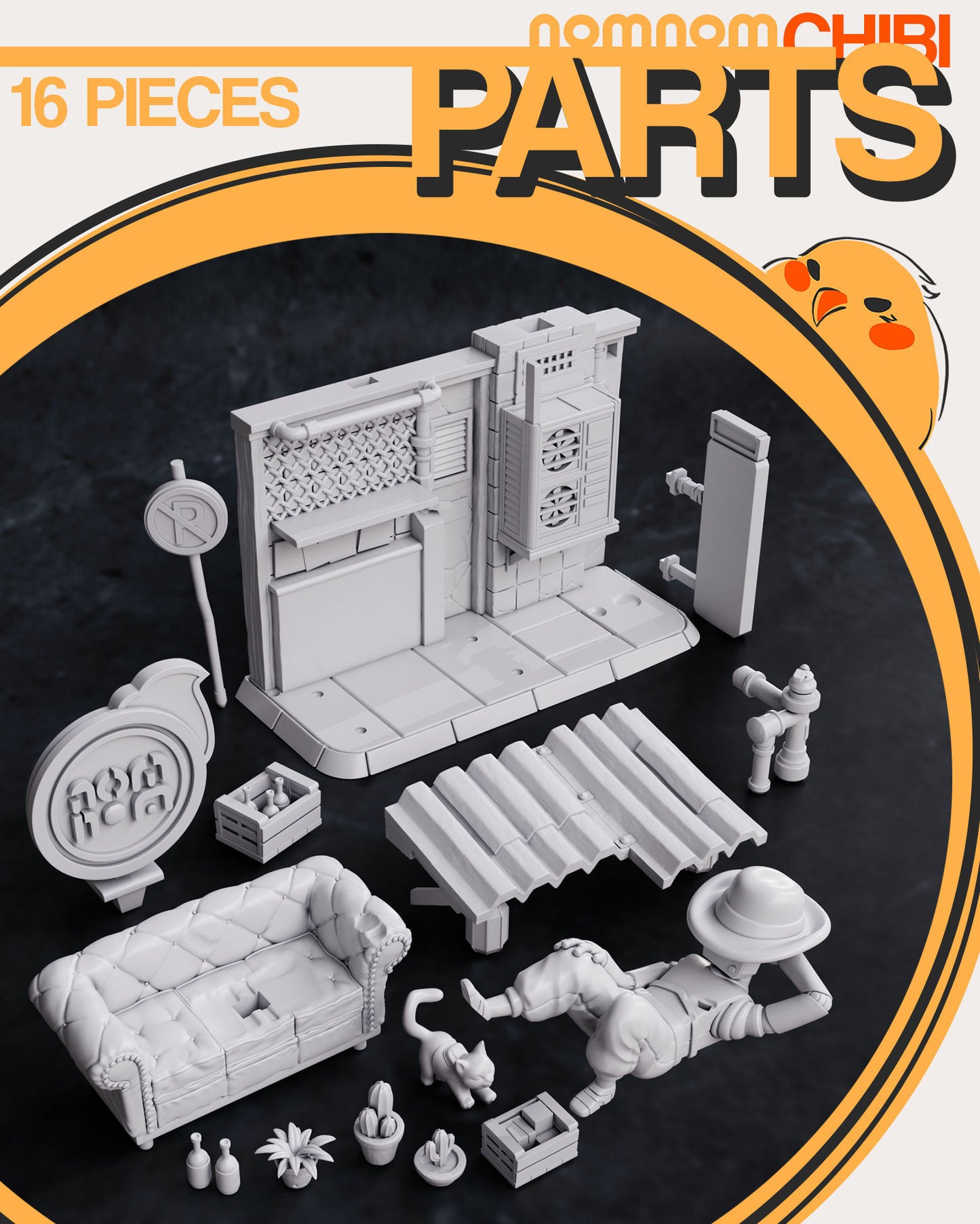 Stray Game Diorama | 4.5" Resin Model Kit | DIY Cat at Rest Stop in the Slums